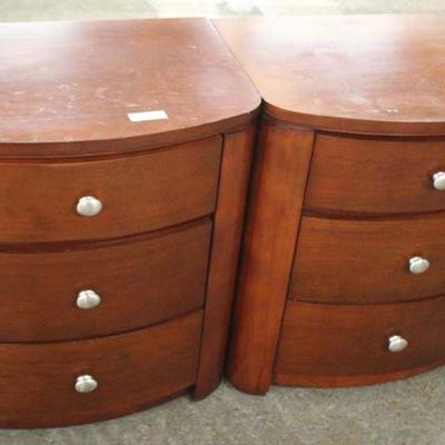  PAIR of Contemporary Mahogany Finish 3 Drawer Night Stands 
