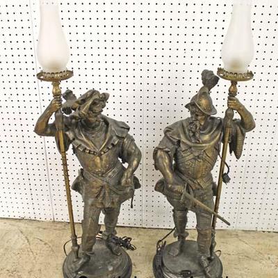  PAIR of 19th Century Bronze French Solid Lamps with Shades 
