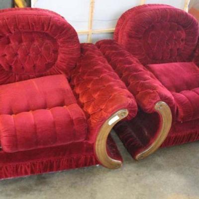  VINTAGE PAIR of Mohair Upholstered Button Tufted Decorator Club Chairs 