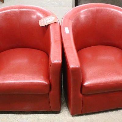  COOL PAIR of NEW Red Leather Decorator Club Chair 