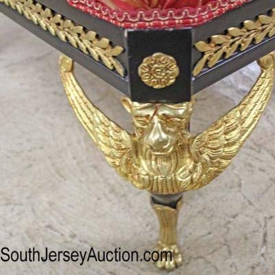  GREAT PAIR of 19th Century French Empire Full Winged Griffon and Paw Feet Arm Chairs with Versace Style Fabric and Applied Bronze 