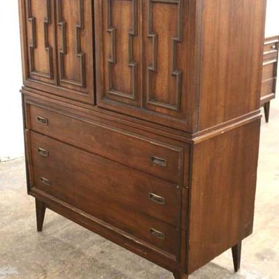  Mid Century Modern Danish Walnut High Chest with Fitted Interior, Low Chest with 6 Drawers 2 Doors and Mirror, and PAIR of 2 Drawer...