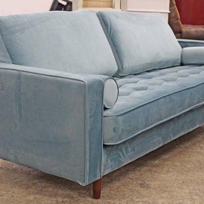  NEW Blue Velour Button Tufted Modern Design Contemporary Decorator Sofa with Pillows 