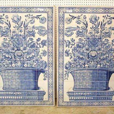  ANTIQUE PAIR of Blue and White English Tile Decorative Wall Plaques (Approximately 2â€™x4â€™) 