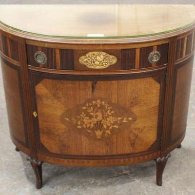  Mahogany Inlaid and Banded One Door One Drawer French Style Demilune Commode 