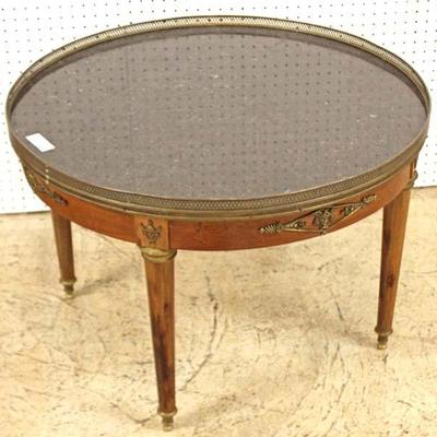  French Mahogany Marble Top Brass Gallery Occasional Table 