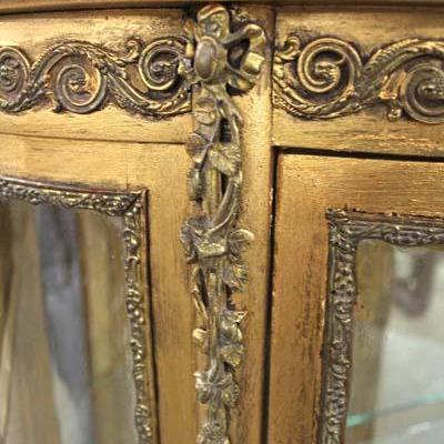  ANTIQUE Vernis Martin Style Carved Paint Decorated French Crystal Cabinet 