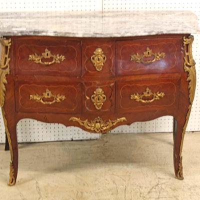 ANTIQUE Marble Top French Style Commode with Applied Bronze 