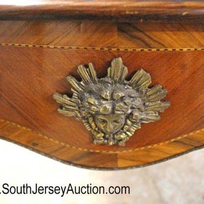  Inlaid Mahogany French Style 3 Drawer Treaty Desk with Applied Bronze 