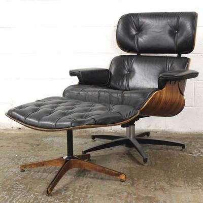  Mid Century Modern Eames Style Leather Chair and Ottoman 
