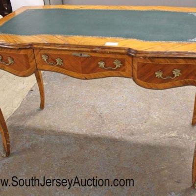  Inlaid Mahogany French Style 3 Drawer Treaty Desk with Applied Bronze 