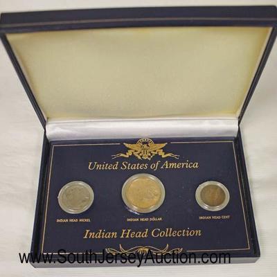  United States of American Indian Head Collection including: Indian Head Nickel, Indian Head Dollar and Indian Head Cent 