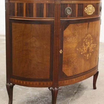  Mahogany Inlaid and Banded One Door One Drawer French Style Demilune Commode 