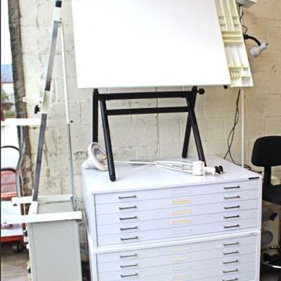  Selection of Drafting Items including: Drafting Table, Light, File Cabinet and Chair 