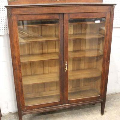  ANTIQUE Mahogany 2 Door French Style Bookcase with Back Splash and Applied Bronze 