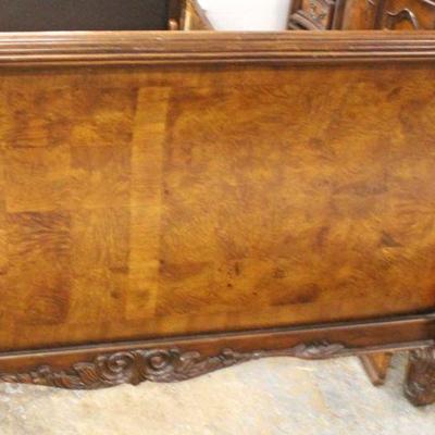  Burl Mahogany Inlaid and Banded Carved 5 Piece Contemporary Queen Sleigh Bed Bedroom Set 