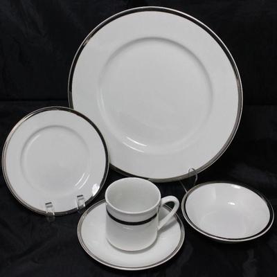Alfred Clough Staffordshire England â€œSatin Whiteâ€ China:  Dinner Plates (9 ea.), B&B Plates (8 ea.), Dessert Bowls (8 ea.) Cups...