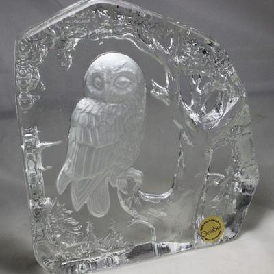 Vintage Goebel West Germany Intaglio Large 24% Bielkristall Crystal Owl 