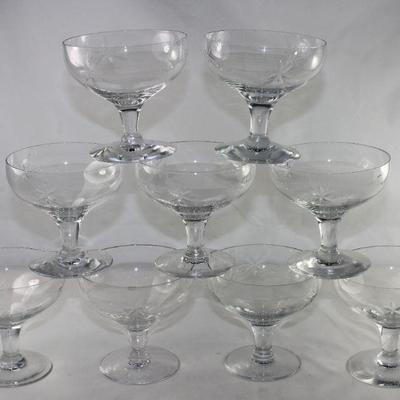 Cut Starburst Sherbet/Low Champagne Crystal Depression Era Stemware (Set of 8) 