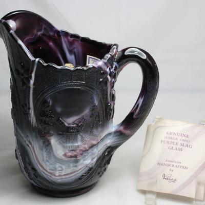 mperial Glass Co. Purple Slag Glass â€œWindmillâ€ Pitcher 6 1/2â€ w/tag