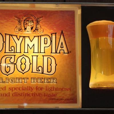 Olynpia Gold Light Beer Vintage Bubbling Beer Mug Sign