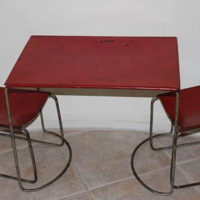 Childâ€™s Red Metal Table and Chair Set Attributed to Marcel Breuer c.1940â€™s 