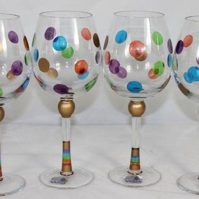 MoMo Panache Handmade Mouth Blown Cut Crystal Polka Dot Wine Stems (Set of 4).  Made in Romania  
