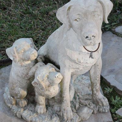 Large Dog With Pups Garden Statue