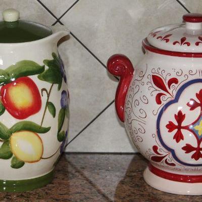 Exclusively Designed for Nonniâ€™s Hand Painted Ceramic Pitcher with Lid and Red and White Biscotti Canister