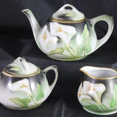 Reinhold Schlelemil - RS Germany â€œCalla Lilyâ€ Antique  Teapot, Sugar and Creamer
