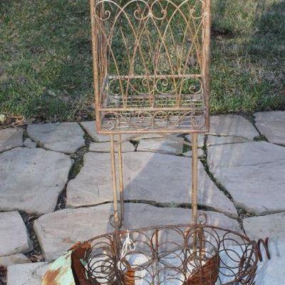 Wire Ornamental Metal Standing Bird Cage and Tin and Wire Pig Plant Holder