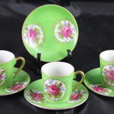 Antique Porcelain Rose Demitasse Cups and Saucers (5 sets w/extra saucer)
