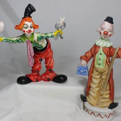 Clown â€œDentistâ€ Figurine (8.5â€) and Bisque Porcelain Clown with Cane & Bag (10â€)