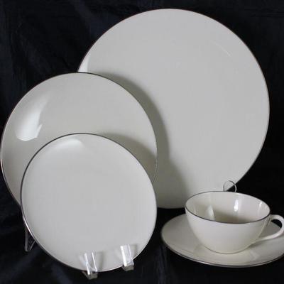 Lenox â€œOlympiaâ€ Platinum  Rim Ivory China:  Dinner Plates (7 ea.), Salad Plates (6 ea.), B&B Plates (3 ea.), Cup & Saucers (9...