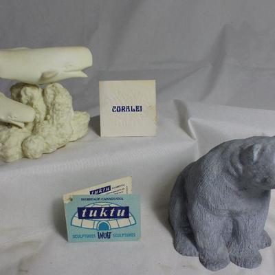 Heritage Canadian Tuktu Wuit Sculpture â€œNanuqâ€ Polar Bear. Hawaiian  Coralei â€œWhales of Lahaina Roadsâ€ Sculpture
