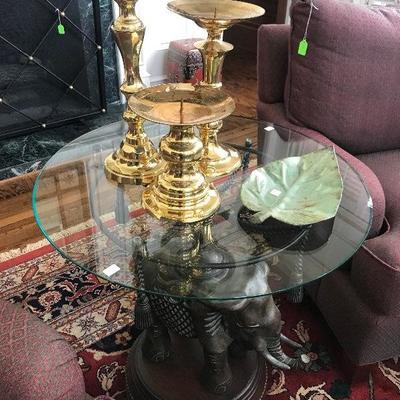 Elephant Glass Top Occasional Table 