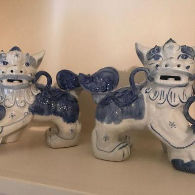 Blue and White Foo Dogs 