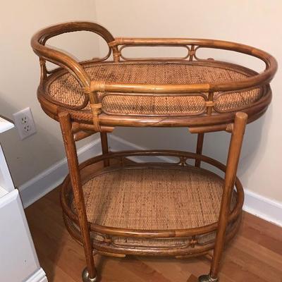 Rattan serving cart on casters