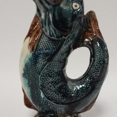 1020	MAJOLICA PITCHER IN THE FORM OF A FISH, 11 1/4 IN H 
