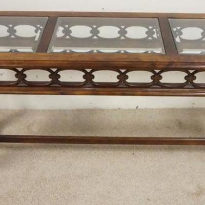 1058	CONSOLE TABLE W/ THREE INSET BEVELED GLASS PANES & AN OPEN WORK SKIRT
