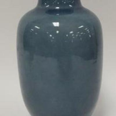 1081	SIGNED BLUE GLAZED ART POTTERY VASE SIGNATURE ILLEGIBLE, ARTIST INITIALS ARE GTW, 10 1/4 IN H 
