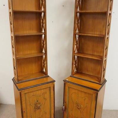 1045	PAIR OF NARROW ONE DOOR CABINETS W/ OPEN SHELF TOPS & PAINT DECORATED DOORS BELOW
