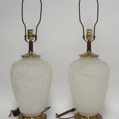 1078	PAIR OF DANCING NUDES CLEAR FROSTED TABLE LAMPS 30 1/2 IN H 
