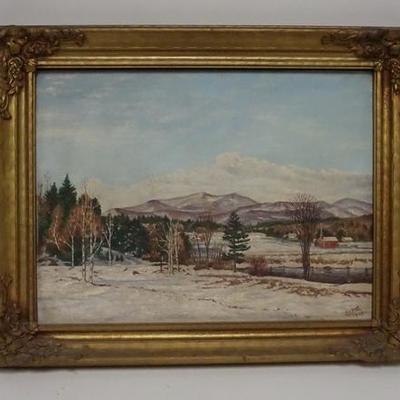 1096	OIL ON ARTIST BOARD WINTER LANDSCAPE, SIGNED H.W POST 1944, OVERALL DIMENSIONS 19 1/2 IN X 15 1/2 IN 

