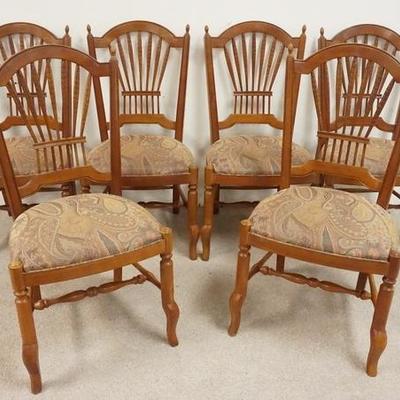 1048	SET OF SIX ETHAN ALLEN SPINDLE BACK CHAIRS W/ UPHOLSTERED SEATS 
