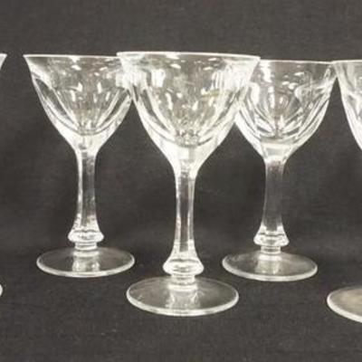 1015	SET OF SIX SIGNED MOSER CRYSTAL WINES, 5 1/8 IN H 
