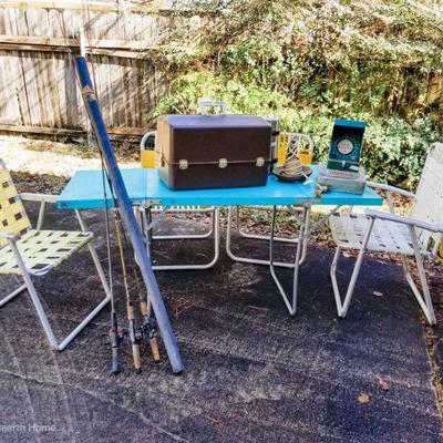 Vintage Folding Table and Lawn Chairs