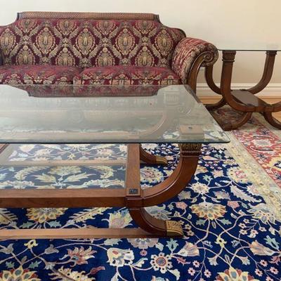 Hurtado, Made in Spain, Neoclassical Glass Top Coffee Table and End Table Set