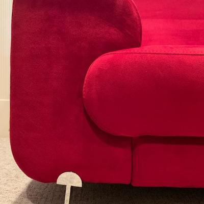 Modern Red Microfiber Sofa with Brushed Nickle Legs 