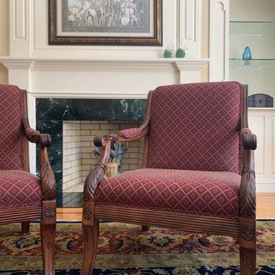 Carved Frame Armchairs, Pair 